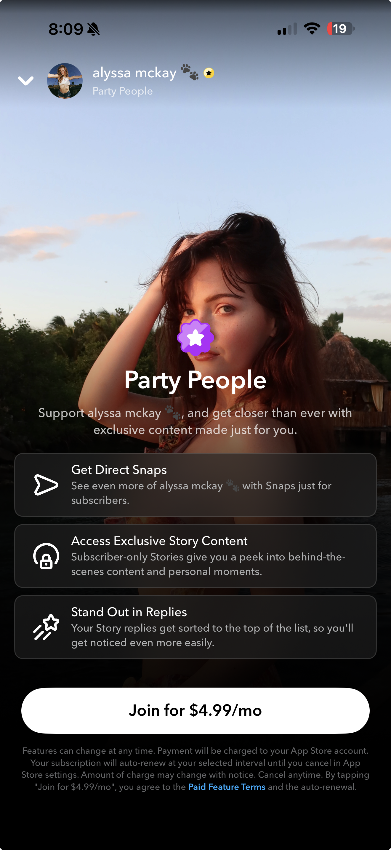Snapchat Creator Subscriptions feature screen