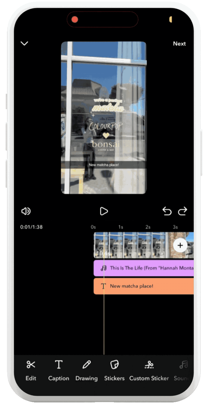 Snapchat Timeline Editor tool screen